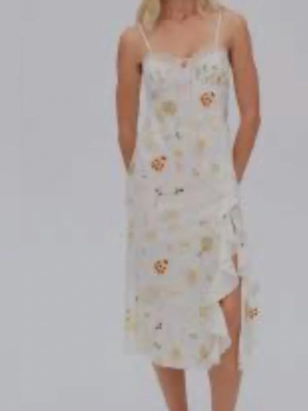 For Love & Lemons Chania Slip Midi Dress Ruffle Cut Out Bustier L NWT